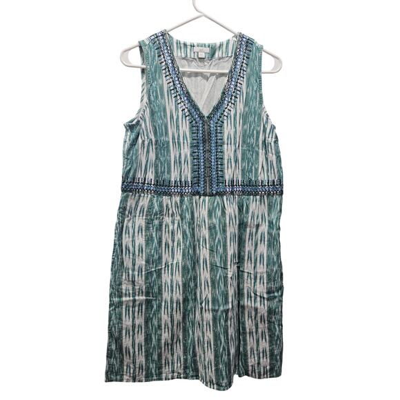 J. Jill Dresses & Skirts - J.Jill Dress Women's Small Sleeveless Woven Embroidered Green Stripe 100% Cotton